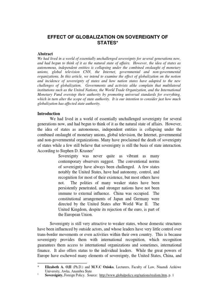 Effect of Globalization On Sovereignty of States | PDF | Human Rights ...