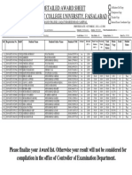 Detailed Award Sheet Government College University, Faisalabad