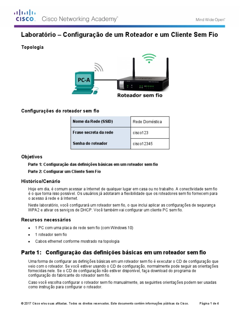 6.3.1.4 Lab - Configuring A Wireless Router and Client | PDF | Rede de ...