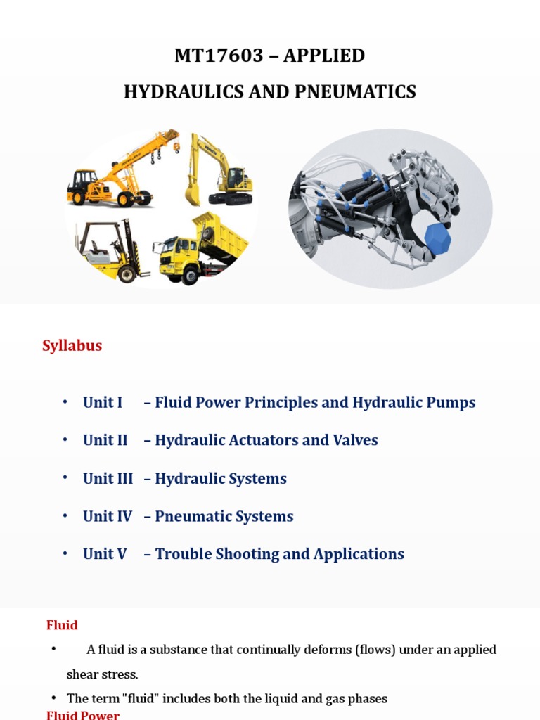 MT17603 APPLIED Hydraulics and Pneumatics PDF Reynolds Number