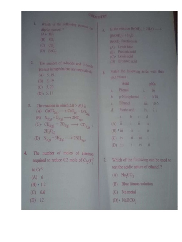 Kcet 2019 Chemistry Question Paper Pdf