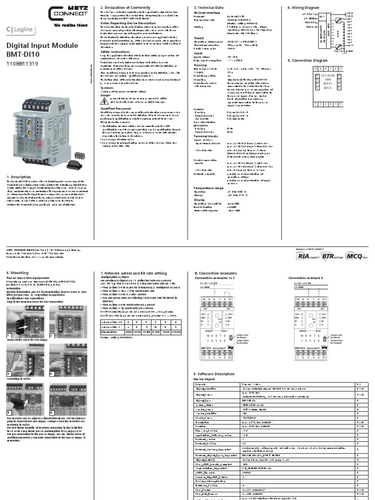 Digital Input Module Bmt-Di10: Bacnet MS/TP On Rs-485 | PDF | Computer ...