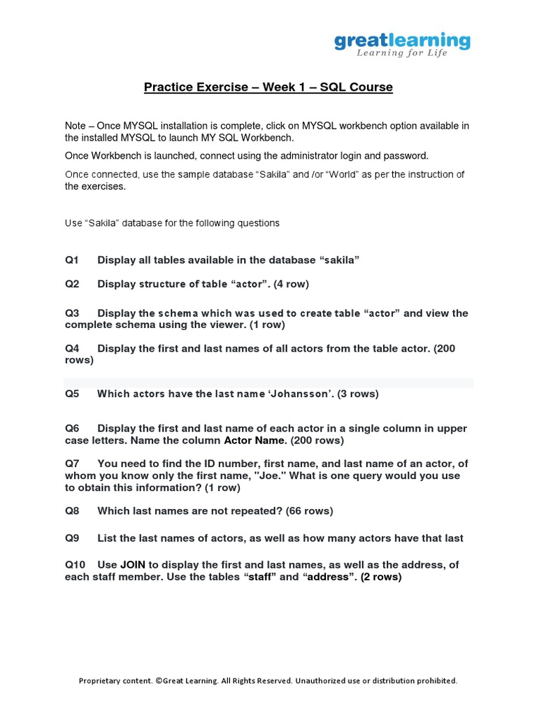MYSQL - Practice Exercise-1 - Final - Questions | PDF | Databases ...