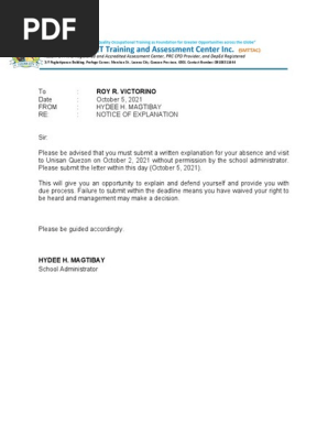 letter of explanation