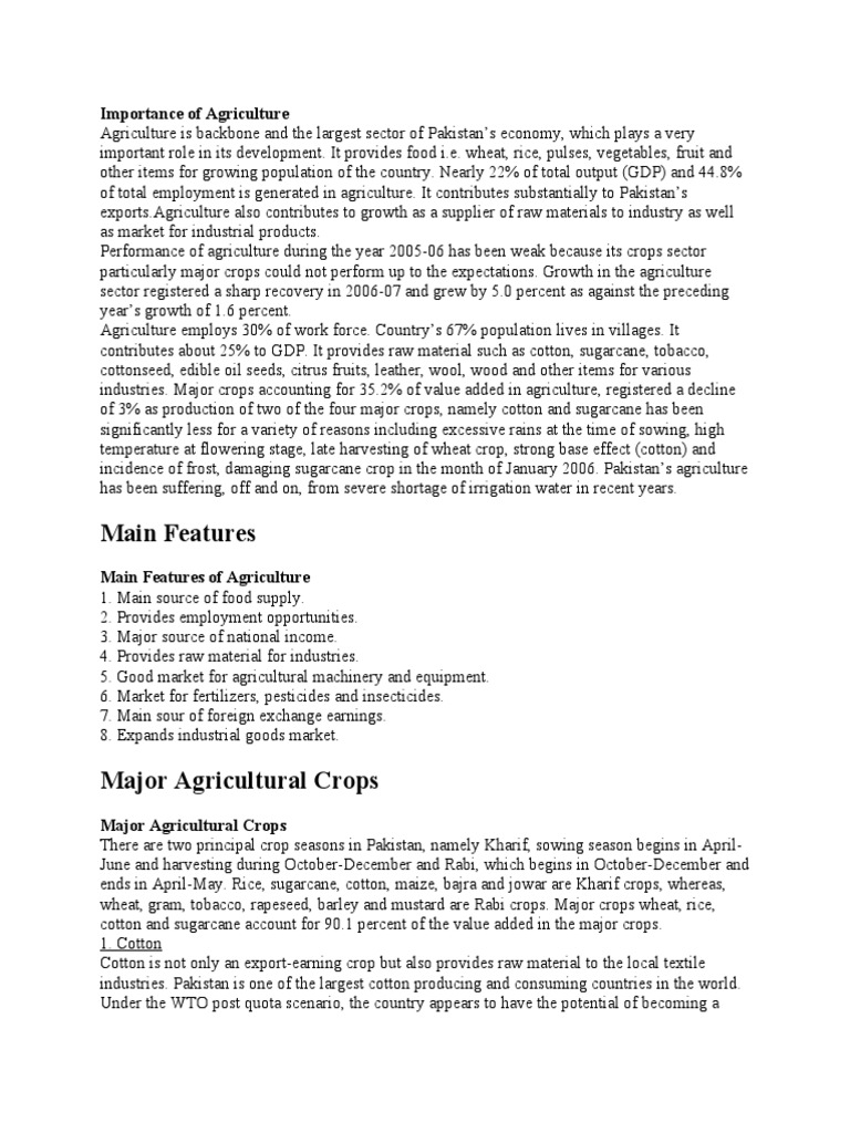 Agriculture Development in Pakistan | PDF | Agriculture | Sugarcane