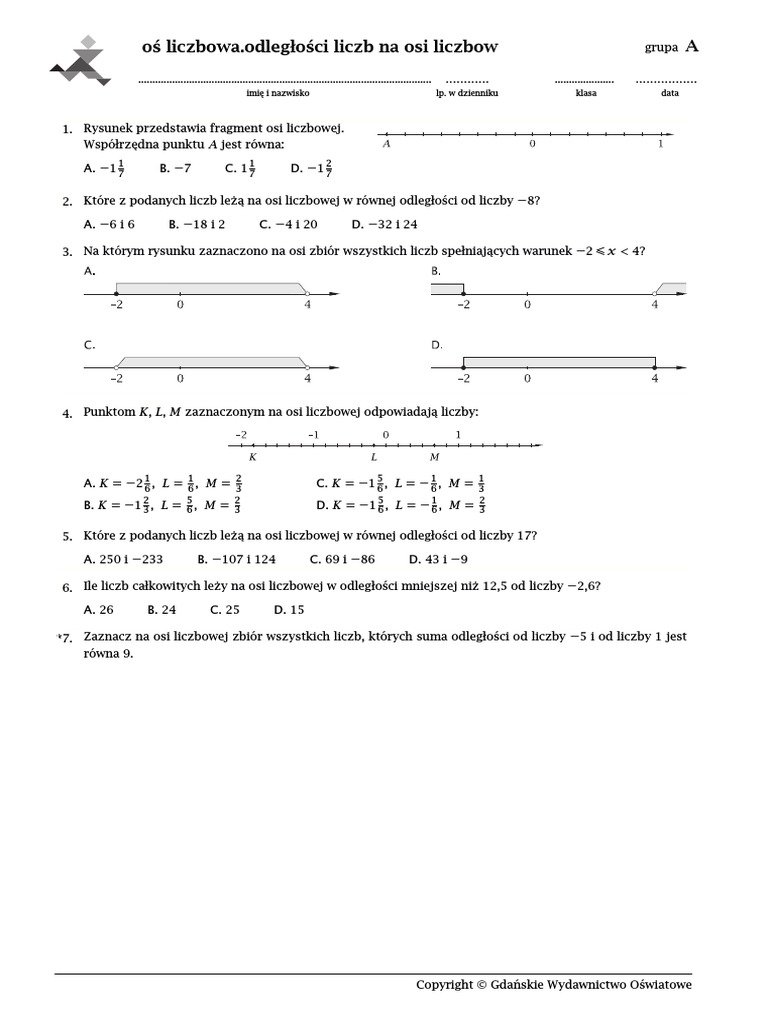 Oś Liczbowa Klasa 4 Sprawdzian Pdf
