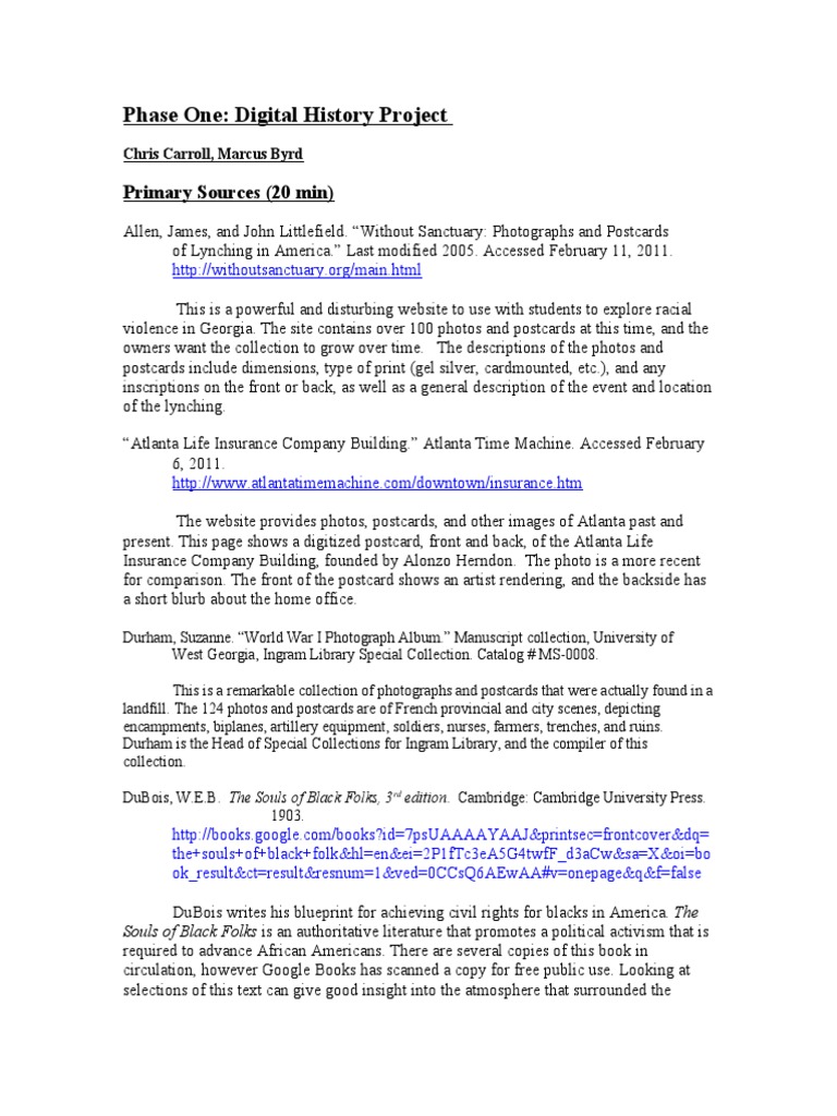 Phase One: Digital History Project: Primary Sources (20 Min) | PDF ...
