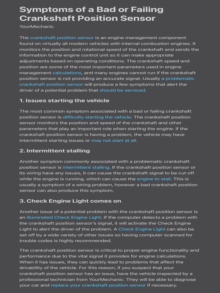 Symptoms Of A Bad Crank Positioning Sensor