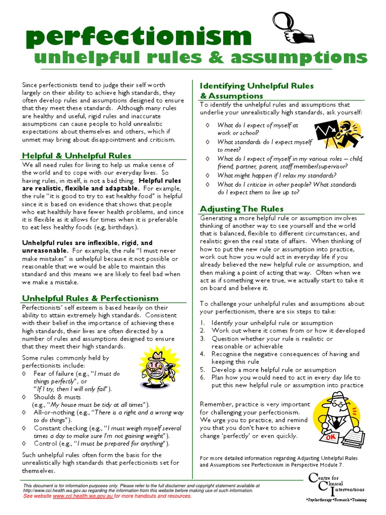 Perfectionism Information Sheet - 05 - Perfectionism Rules and ...