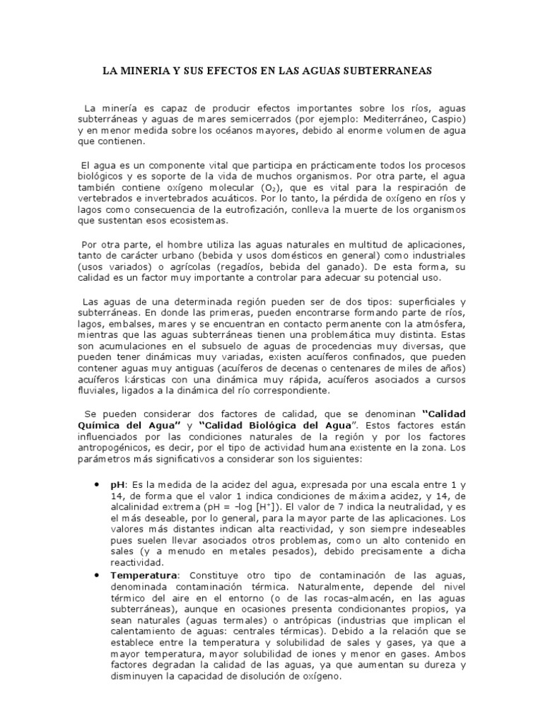Minería y Sus Efectos en Aguas Subterráneas | PDF | La contaminación ...