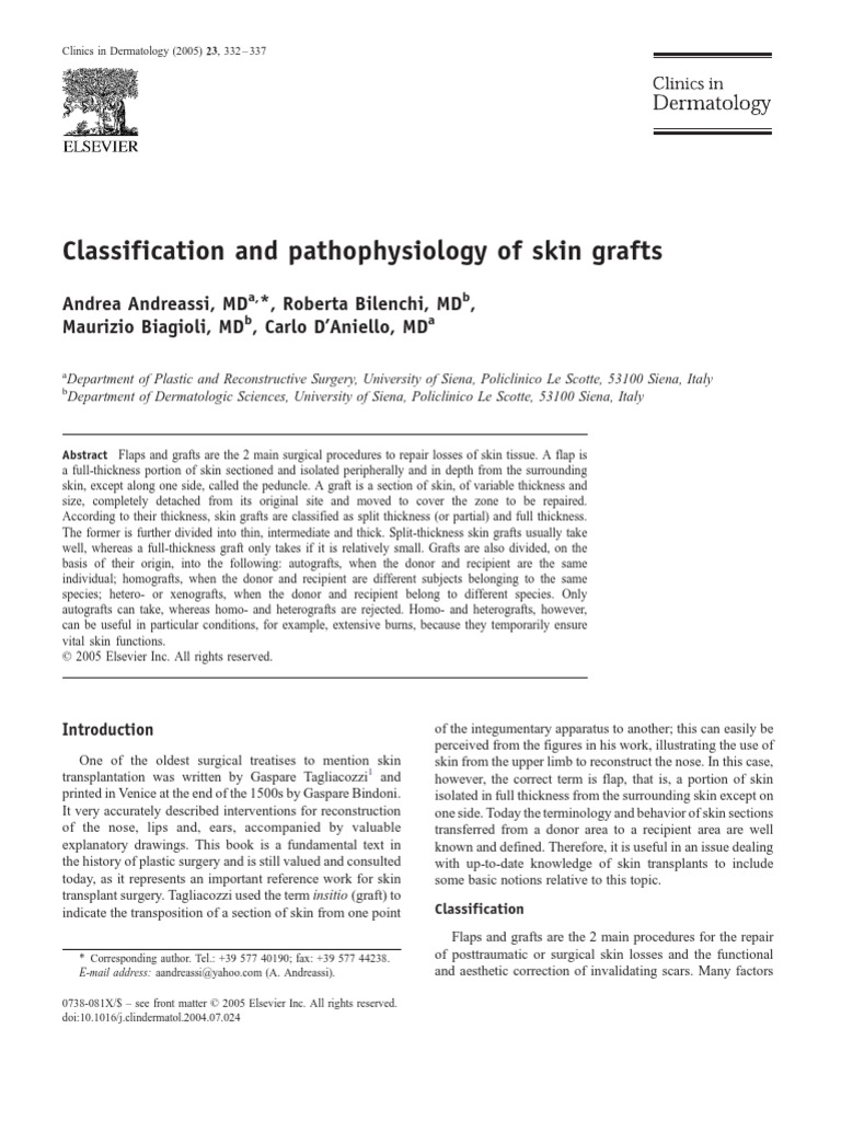 Classification and Pathophysiology of Skin Grafts PDF Skin Organ