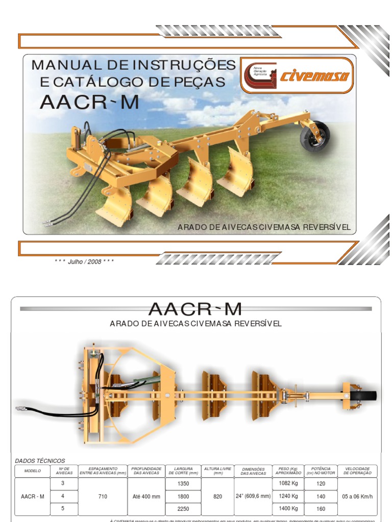 Manual do Arado de Aivecas Civemasa | PDF | Arado | Trator