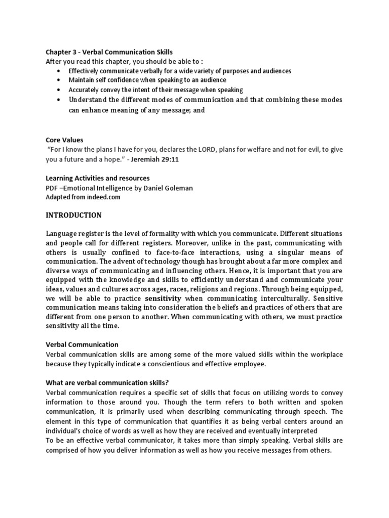 Chapter 3 Verbal Communication Skills PDF Communication