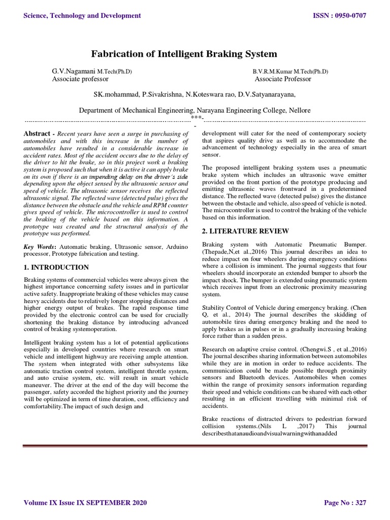 Fabrication Of Intelligent Braking System Pdf Welding Construction