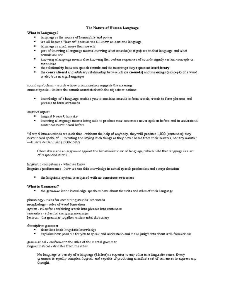 Understanding Human Language Nature | PDF | Grammar | Linguistics