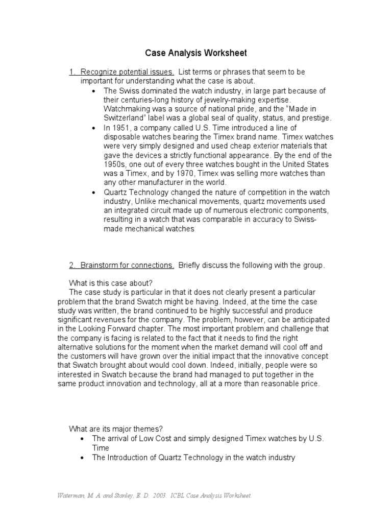Case Analysis Worksheet PDF Watch Brand