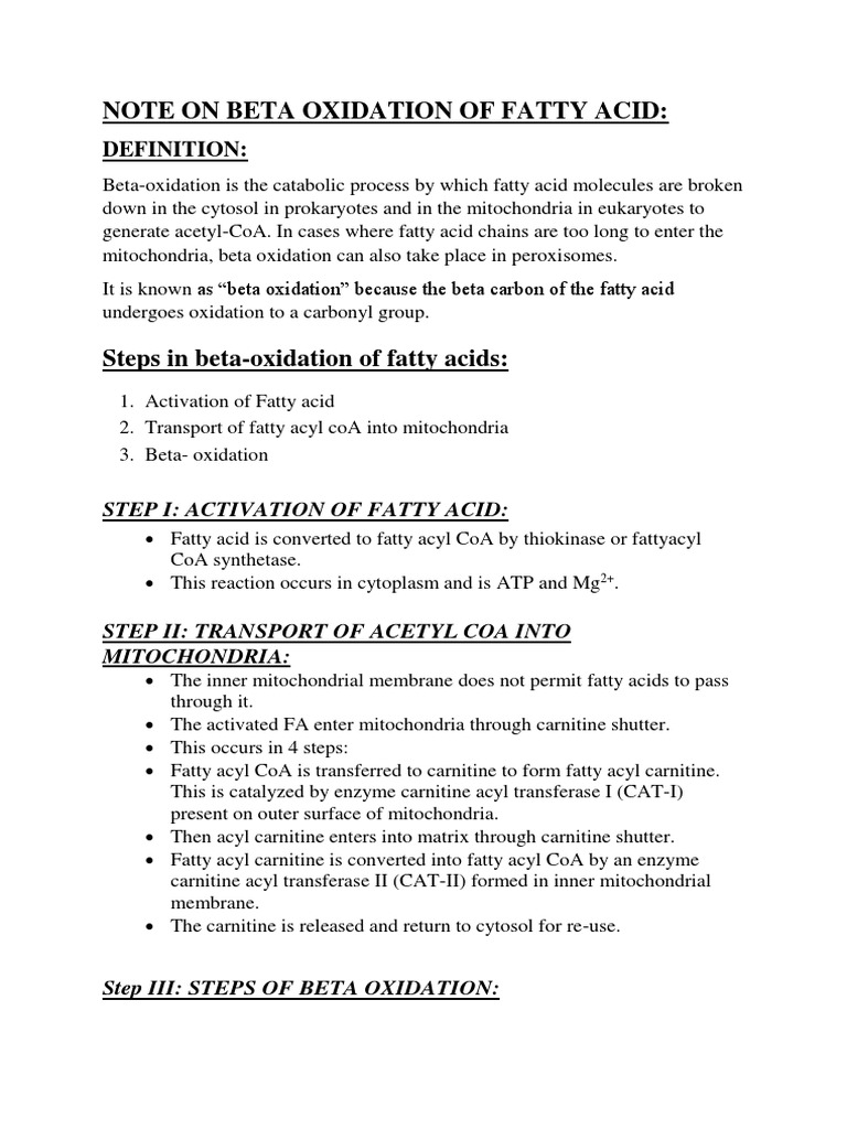 Beta Oxidation of Fatty Acids Explained | PDF | Adenosine Triphosphate ...