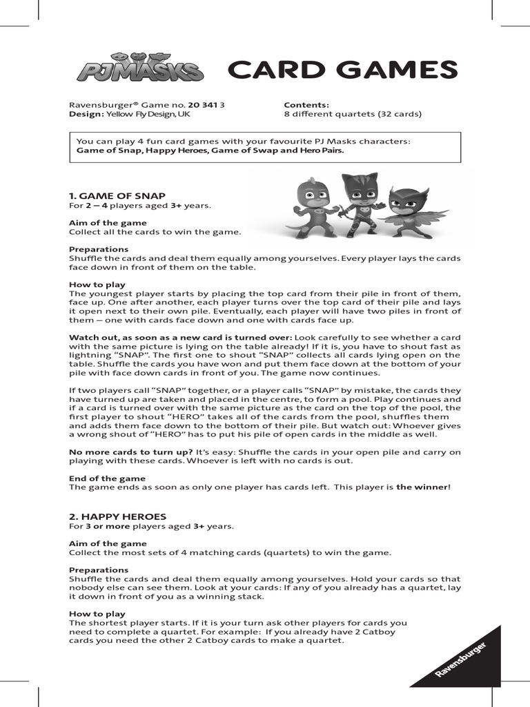 PJ Masks Card Games Rules PDF Consumer Goods Gaming