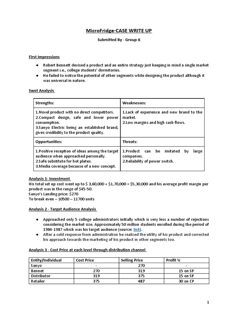 Case Write Up - MM (Microfridge) | PDF | Profit (Economics) | Retail