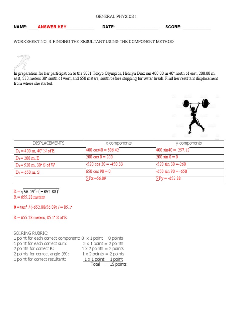 WORKSHEET NO. 3 Finding The Resultant Using The Component Method Answer ...
