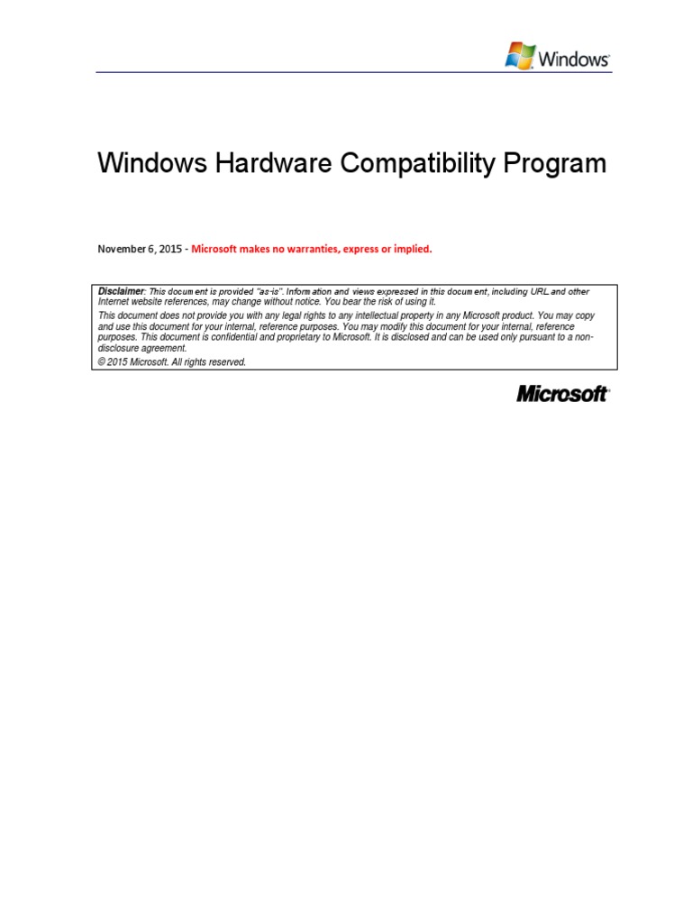 Windows Hardware Compatibilty Program - 151106 | PDF | Device Driver |  Microsoft Windows