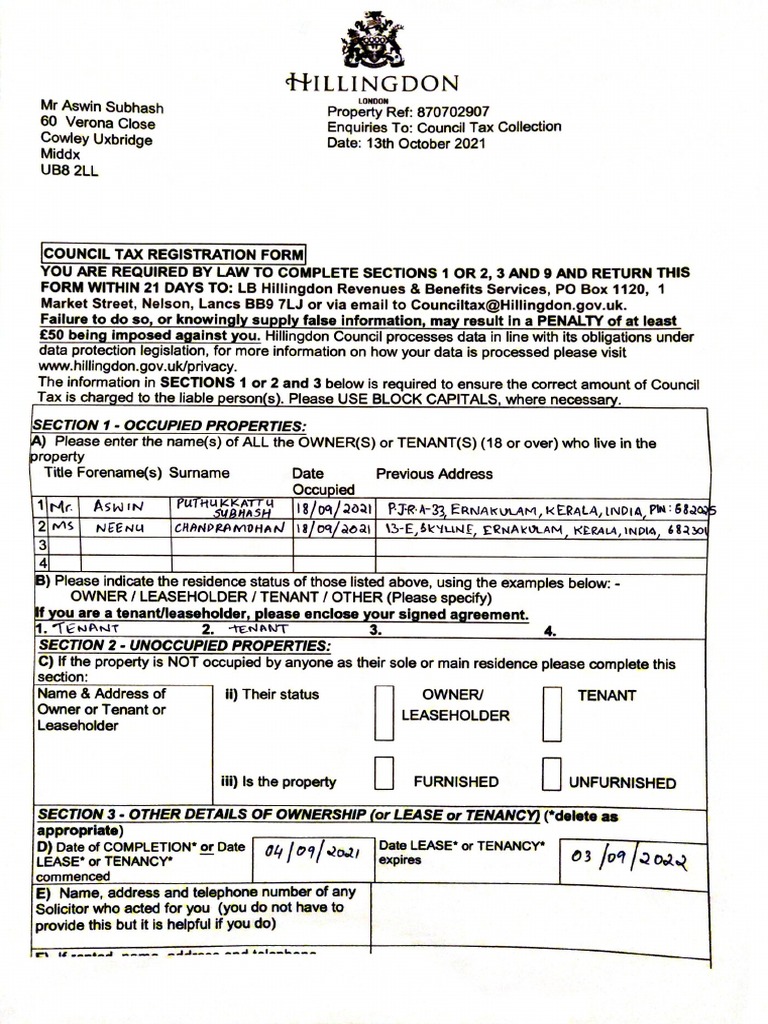 Council Tax Registration Form | PDF
