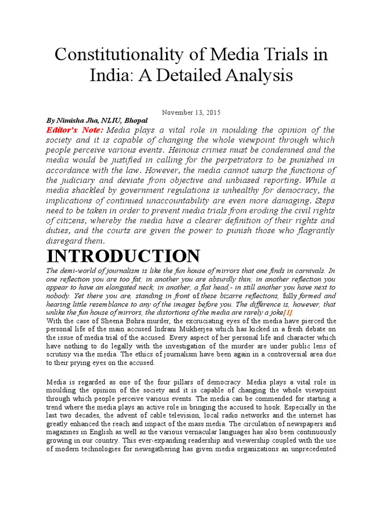 Constitutionality of Media Trials PDF Contempt Of Court Right To