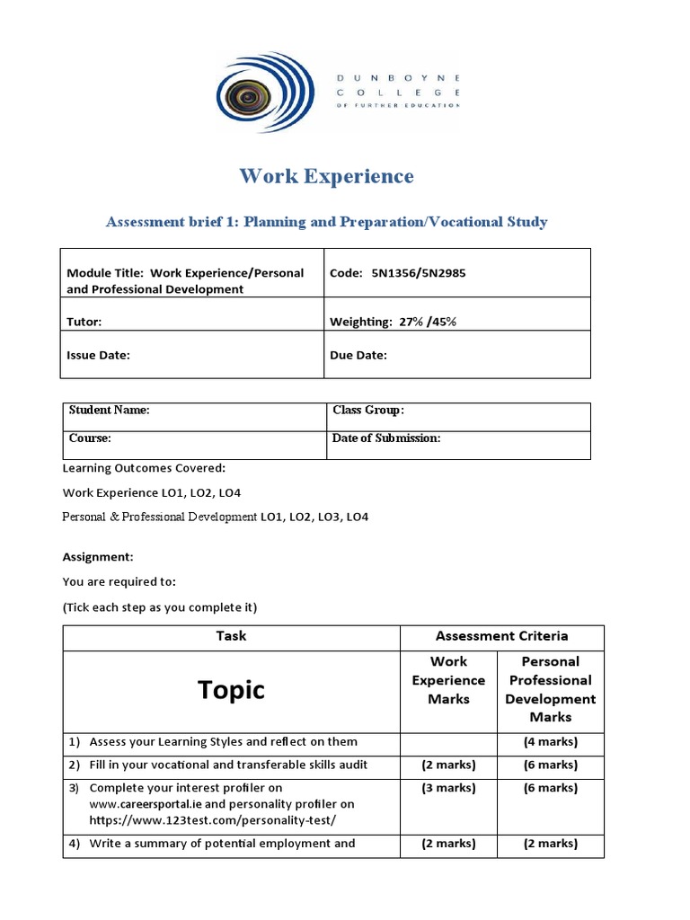 Student Work Experience Guide | PDF | Learning Styles | Learning