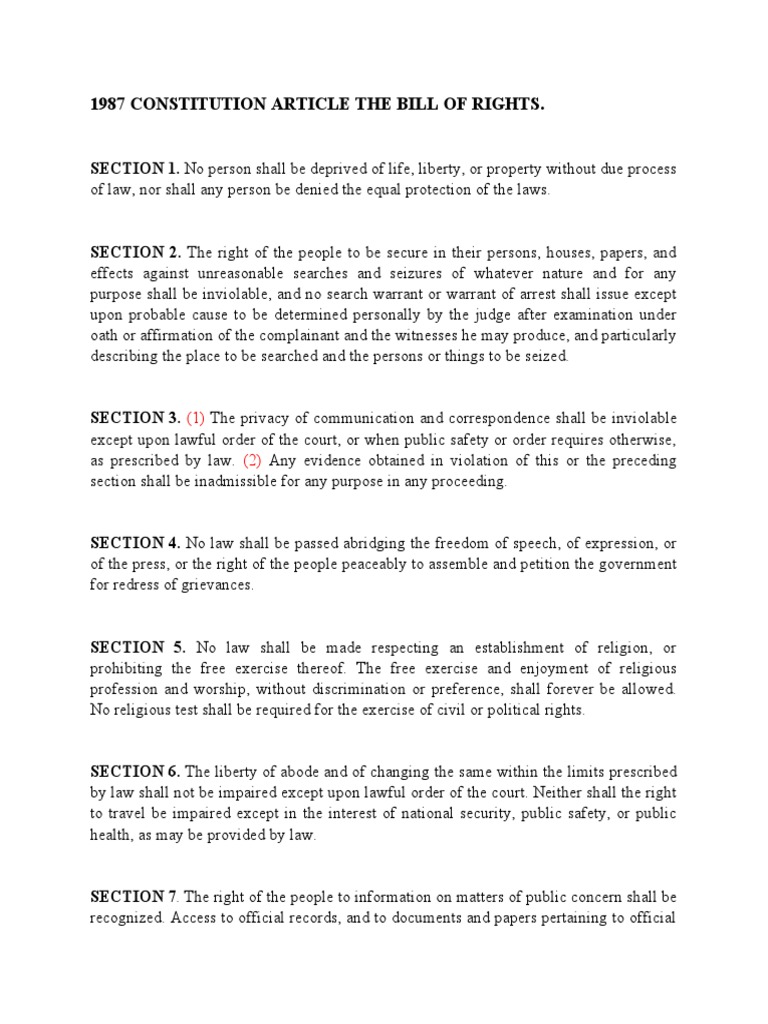 1987 Constitution Bill of Rights Summary | PDF | Search And Seizure | Bail