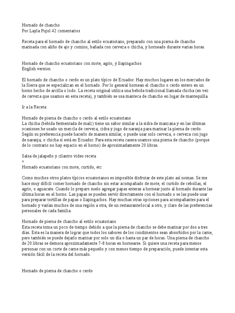 Hornado de Cerdo | PDF | Cilantro | Ecuador