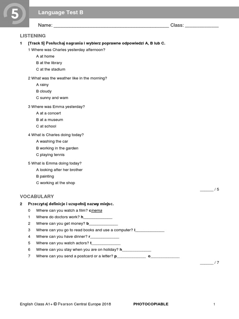 English Class A1+ Testy Klasa 5 Pdf