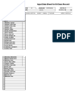 Input Data Sheet For E-Class Record: Region Division District School Name School Id