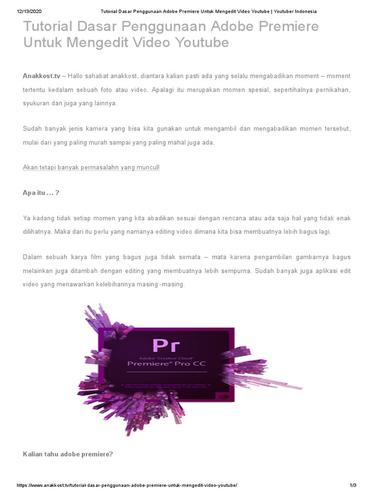 Tutorial Dasar Penggunaan Adobe Premiere Untuk Mengedit Video Youtube ...