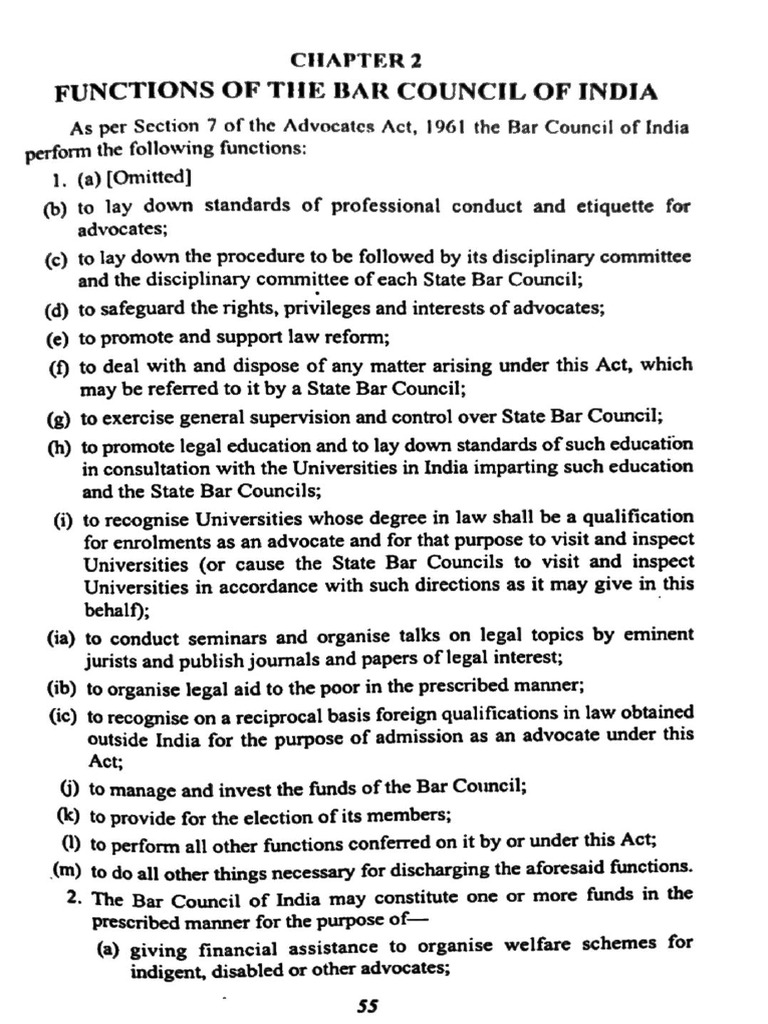 Functions of Bar Council of India PDF