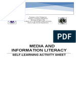 Media and Information Literacy: Self-Learning Activity Sheet