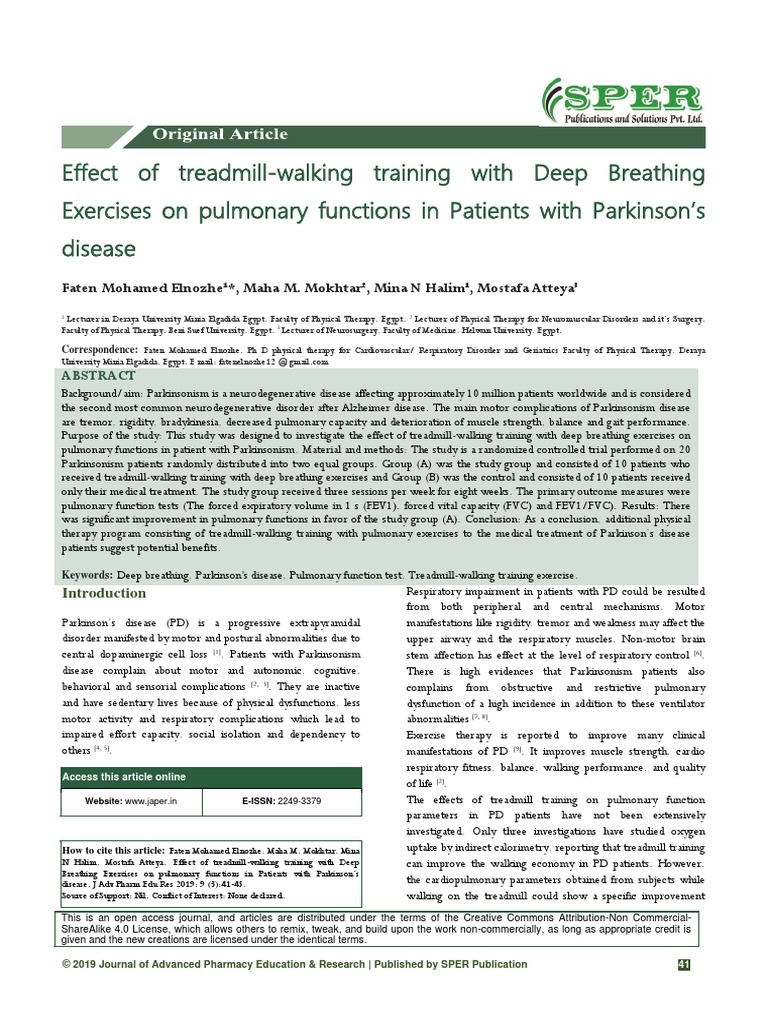 Effect of Treadmill Walking Training With Deep Breathing Exercises On ...