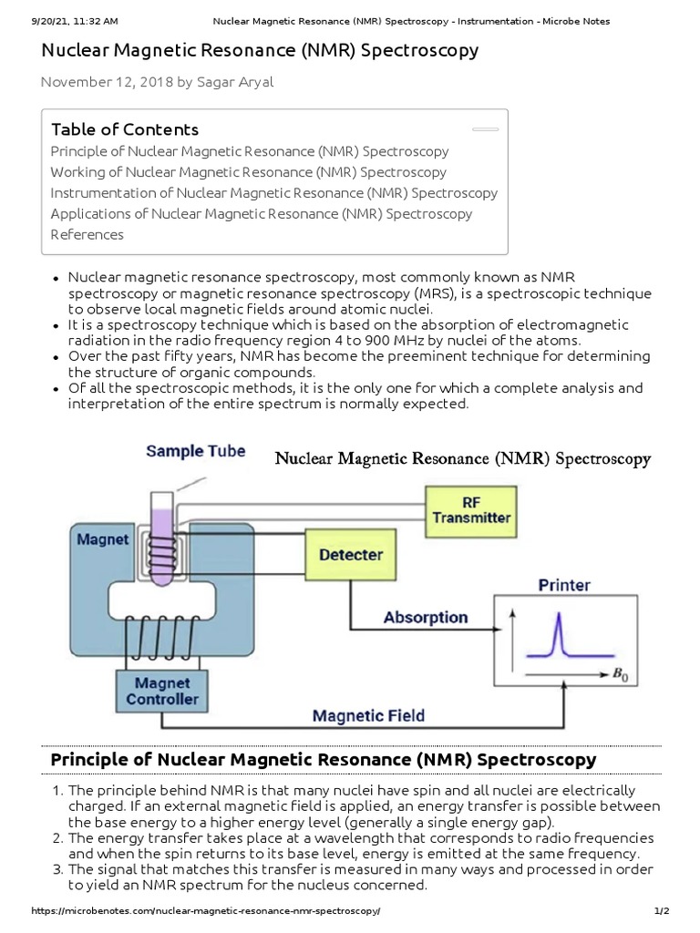Nuclear Resonance (NMR) Spectroscopy Instrumentation