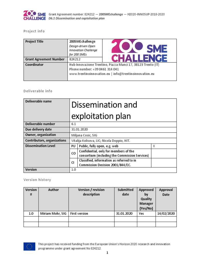 200SMEchallenge D6.1 Dissemination and Exploitation Plan v1.0 PDF