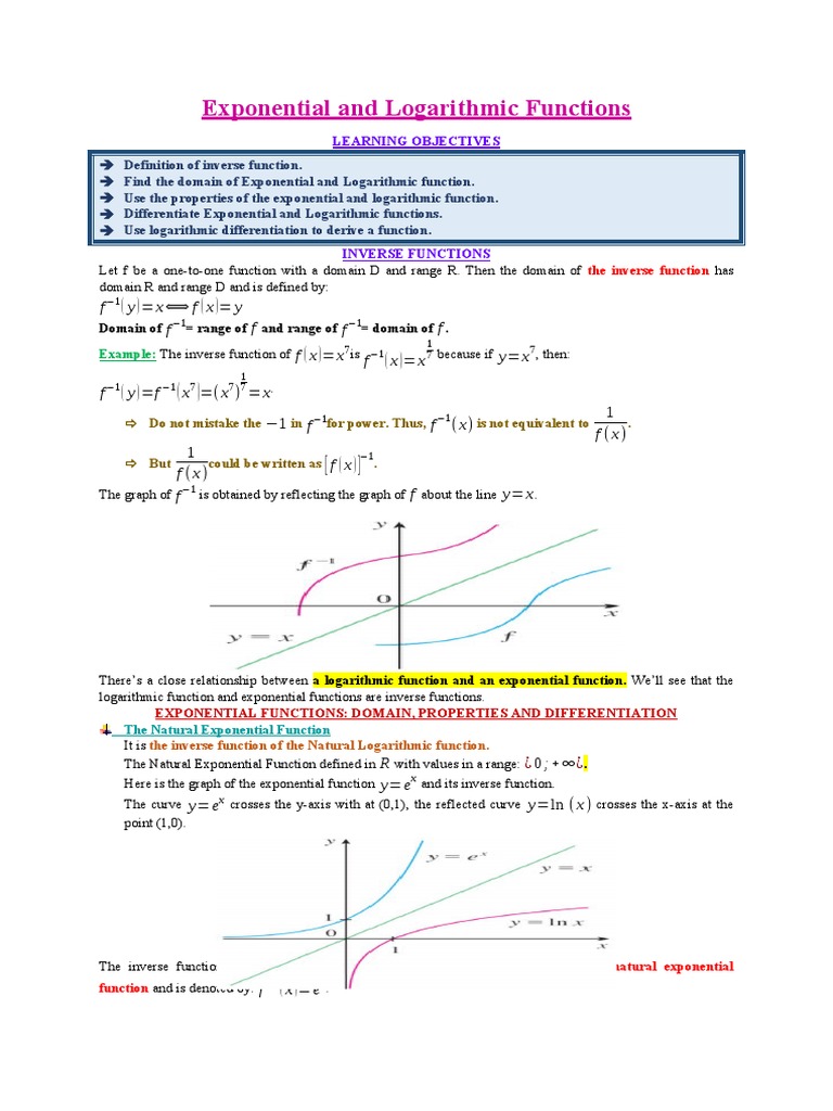 Exponential and Logarithmic Functions | PDF | Function (Mathematics ...