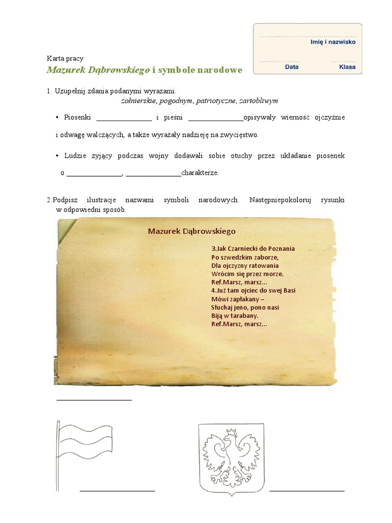 Sprawdzian Karta Pracy Kierunki świata Klasa 4