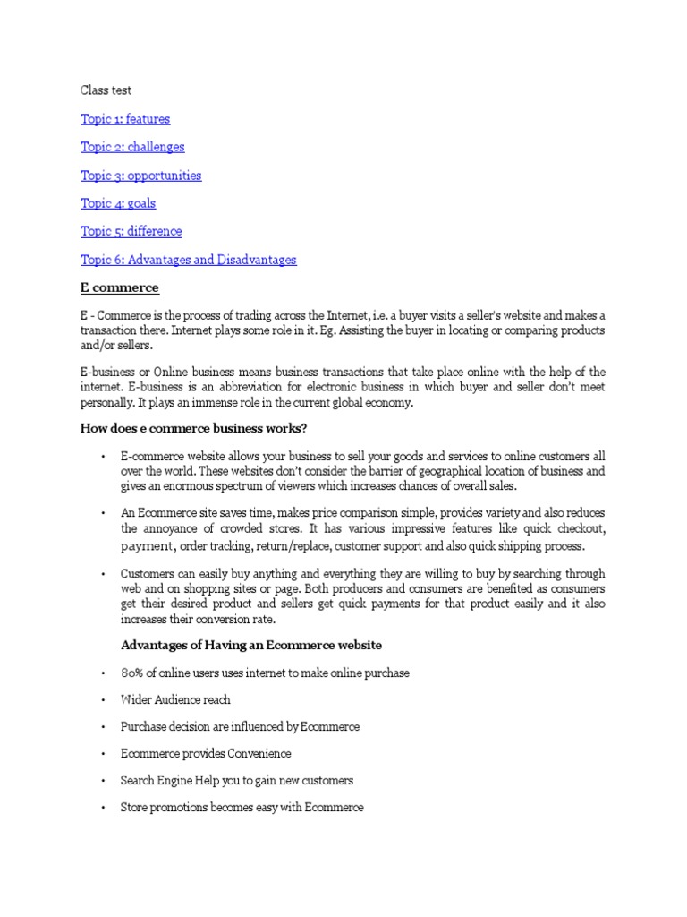 E Commerce Class Test Pdf E Commerce Electronic Business