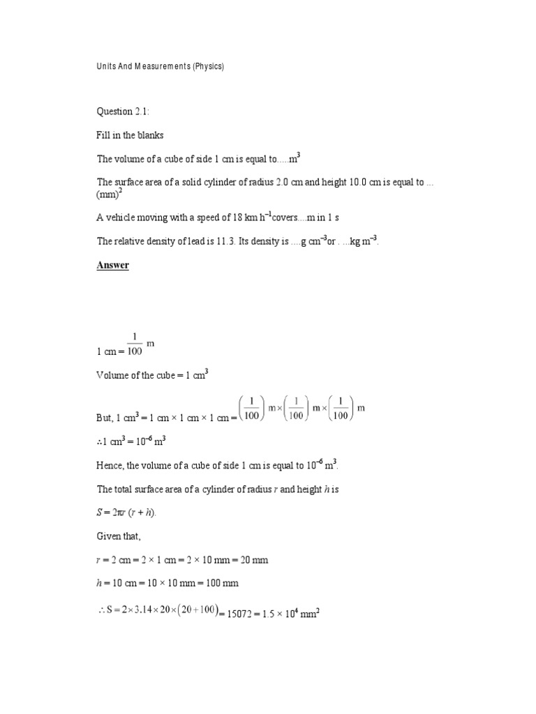 Units and Measurements (Physics) : Answer | PDF | Significant Figures | Sun