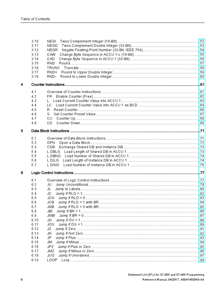 Statement List (STL) For S7-300 and S7-400 Programming 8 Reference ...