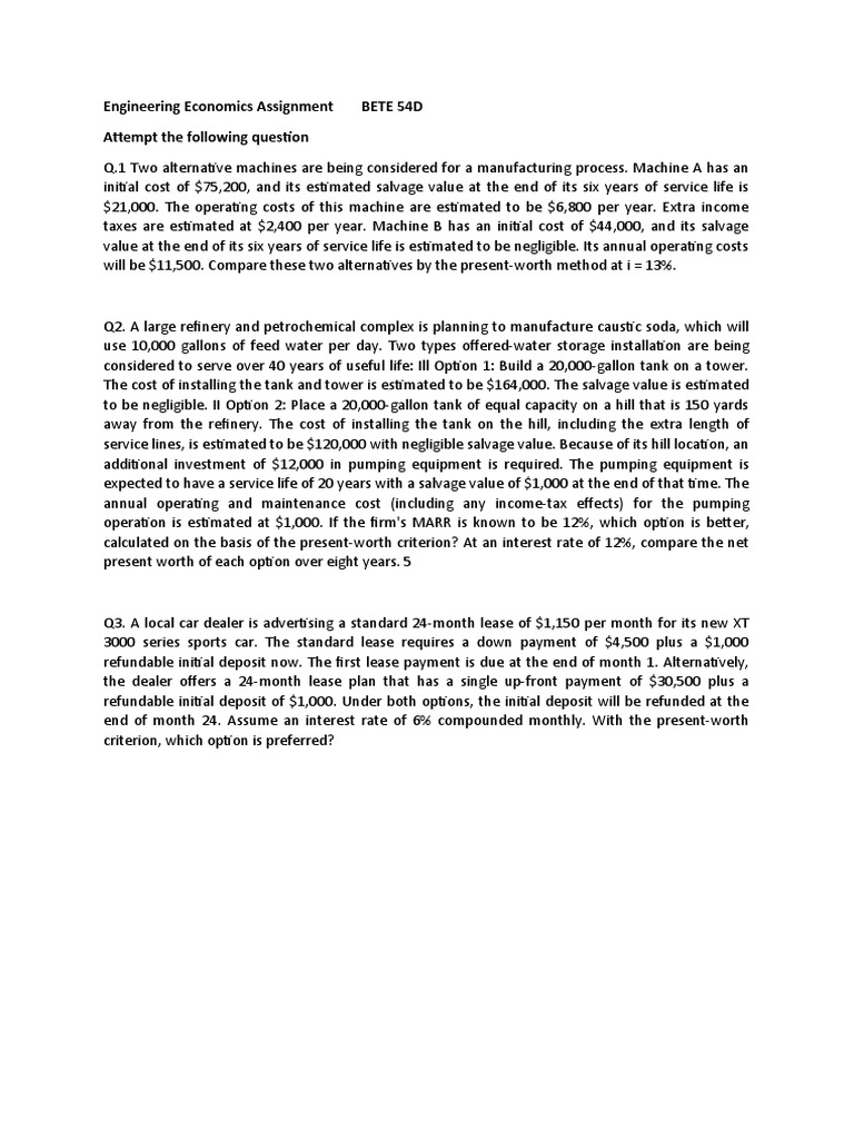 Engineering Economics Assignment Analysis | PDF | Interest | Economies
