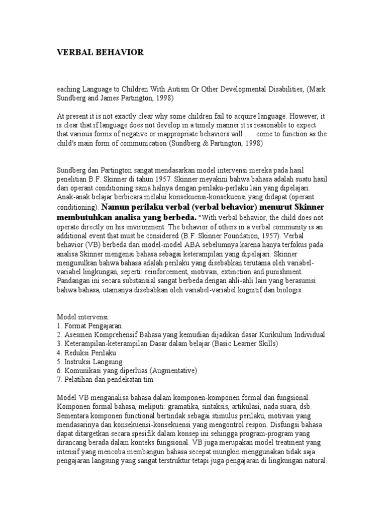 Verbal Behavior | PDF | Karier & Perkembangan