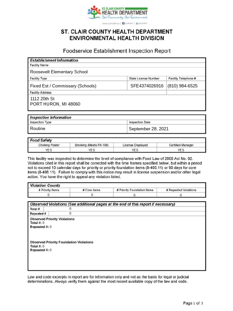Roosevelt Elementary School Inspection Report | PDF