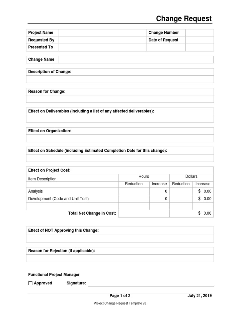Project Change Request Template | PDF