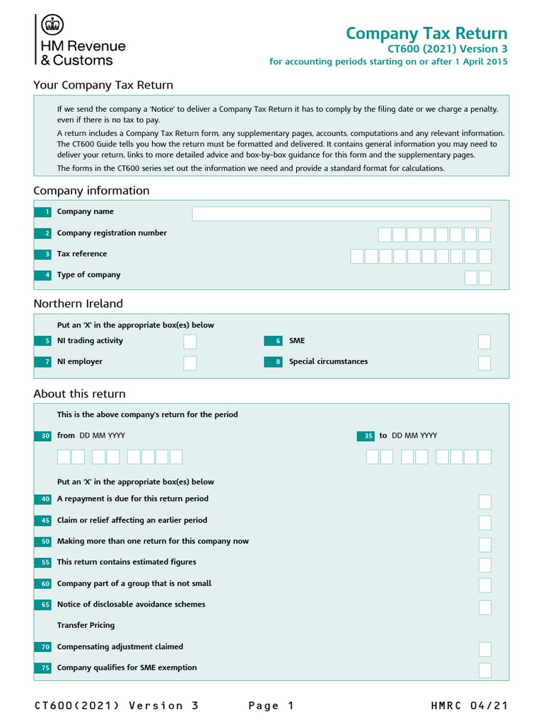 CT600 2021 Version 3 04 22 | PDF | Tax Deduction | United Kingdom 