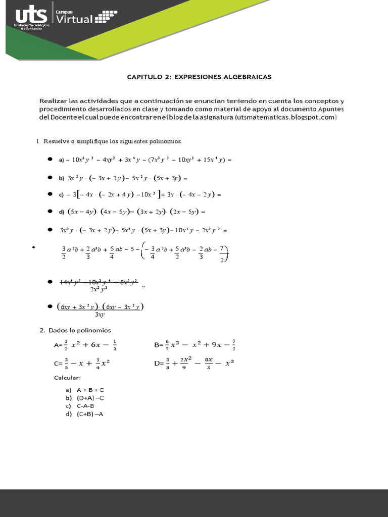 Taller Expresiones Algebraicas | PDF