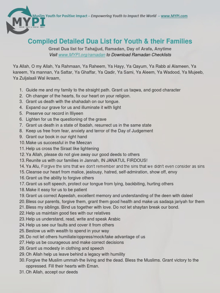 Comprehensive Dua List for Youth | PDF | Islamic Belief And Doctrine ...